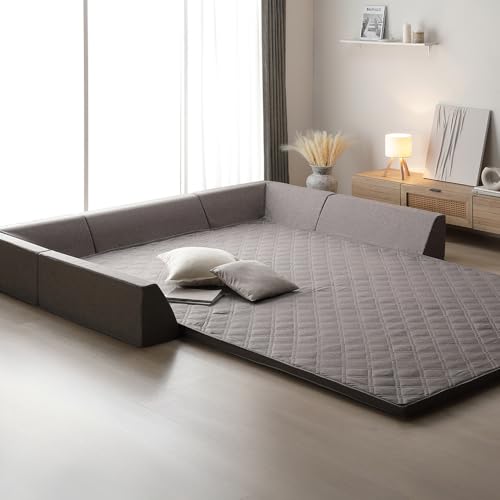 RASIK フロアソファー セット (極厚ラグ185×275cm厚み50mm+U字+I字クッション) グレー 洗える カバー 滑り止め 25D 高反発ウレタン マット Nolphi ノルフィ