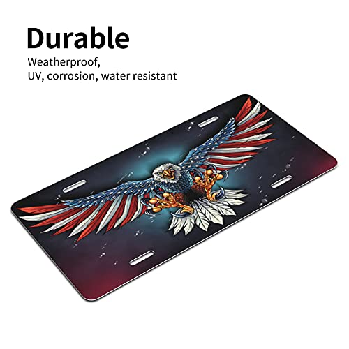 Snowmolle American Flag Eagle Flying License Plate Decorative Car Front License Plate Cover Vanity Tag Metal Car Plate Aluminum Novelty License Plate For Men/Women Car 6 X 12 Inch #TOP3