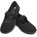 Waluzs Wide Toe Box Flats Shoes Women Knit Ballet Flats Mary Jane Dress Flat Wide Width Walking Shoes Slip-on with Strap (Black,US8)
