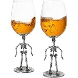 Stemmed Skeleton Wine Glass Set of 2 | 12oz Gothic Wine Goblets 10' Tall | Skeleton Decor Drinkware, Spooky Wine Glass Gift Set, Haunted Party Barware, Gothic Skeleton Gifts for Wine Lovers