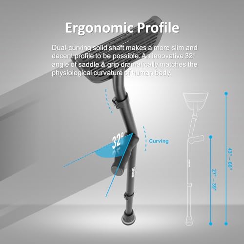 REHAND Crutches for Adults, Soft Hand Grip Crutches with Ergonomic Design & Ventilated Saddle, Adjustable Height, Heavy Duty All Terrain Crutch Tips, 59\" to 78\"-300 Ibs (x2 Units) - Thumbnail 6
