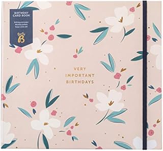 Busy B Birthday Card Book - 13 Pocket File for Storing Greetings Cards Pretty Petals,Pink