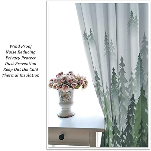 Green Forest Curtains Green Watercolor Forest Tree Silhouette Nature Landscape Printed Living Room Bedroom Window Drapes 42X63Inch(107X160Cm) #TOP4