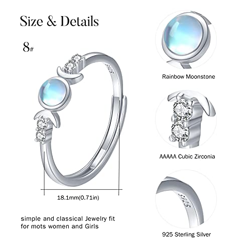Cuoka Miracle Triple Goddess Ring 925 Sterling Silver Goddess Rings For Women Synthetic Moonstone Ring Moon Goddess Ring Cubic Zirconia Adjustable Ring Wedding Bands Ring Triple Goddess Jewelry #TOP1