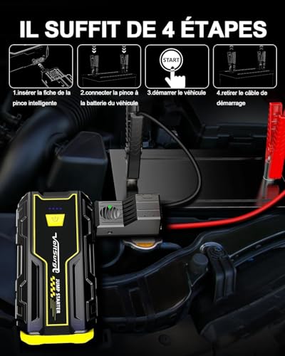 Démarreur de Batterie Voiture 4000A Démarreur d'urgence pour Voiture/Moto (Moteurs Jusqu'à 7.5L Essence/5.0L Diesel) 12V Booster de Démmarage avec Lampe Torche LED – vue 5