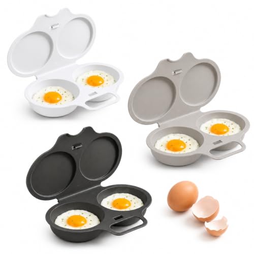 Cuiseur Œufs Micro Ondes 2 Compartiments avec Couvercle et Poignée, Préparateur Œufs Pochés Antiadhésif pour Petit Déjeuner et Cuisine Quotidienne (3Pcs-D)