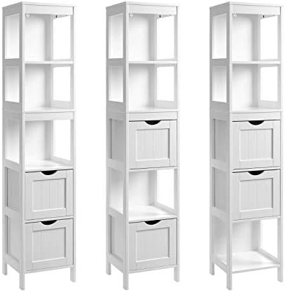 VASAGLE Bathroom Tall Cabinet, Floor Storage Cupboard, with 2 Drawers and 3 Open Shelves, 30 x 30 x 141.5 cm, for Bathroom, Living Room, Kitchen, White BBC66WT