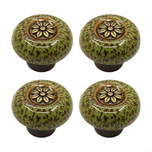 Image of 4 Pack Retro Ceramic Drawer Knobs Vintage Round Cabinet Door Handles Zinc Alloy Furniture Hardware for Kitchen Bedroom Bathroom Cupboard Dresser(Green)