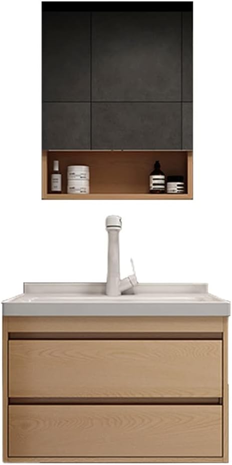 Bathroom Furniture Set of 3, Under Sink Vanity Storage Cabinet with 2 Drawer, Floating Sink Pedestal Cabinet, Toilet Wall Mounted Medicine Cabinet (Wood 61cm)