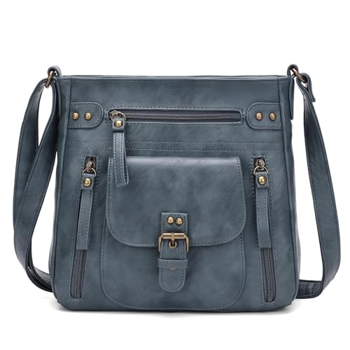 KL928 Crossbody Bags for Women, Multi Pocket Shoulder Bags, Medium PU Leather Cross Body Purses Peacock Blue
