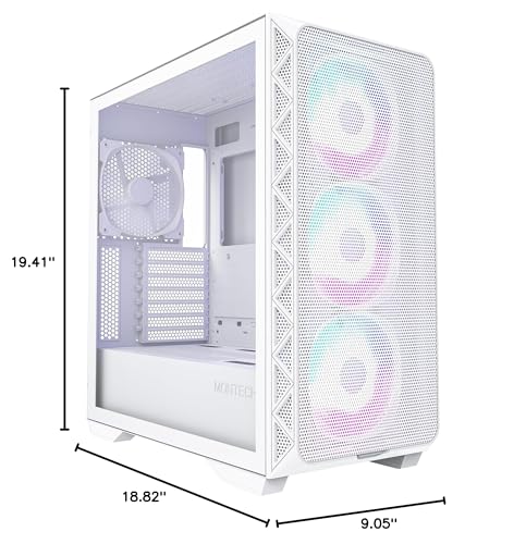 Image of Montech AIR 903 MAX, E-ATX Mid Tower Case, High Airflow, 3X 140mm ARGB PWM & 1x 140mm PWM Fans Pre-Installed, Tempered Glass Side Panel, Mesh Front, Type-C, Support 4090 GPUs, White