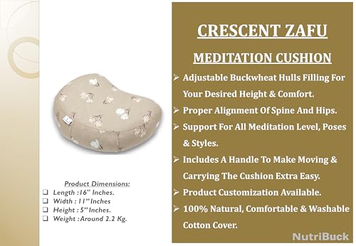 Image of Buckwheat ZAFU Meditation Cushion Filled with Buckwheat Hulls (CRESCENT - URBAN BEIGE)