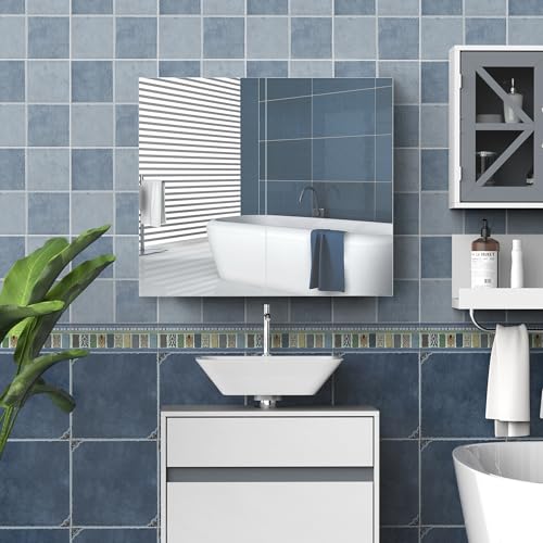 HOMCOM Armoire Murale Salle de Bain avec Miroir, 70 x 60 cm, Meuble Salle de Bain, Armoire de Toilette avec étagère réglable, Blanc