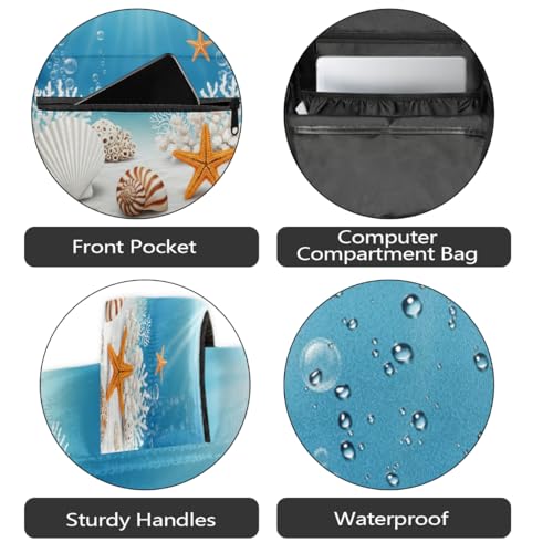 Mochila escolar de viaje con diseño de conchas marinas y océano 5