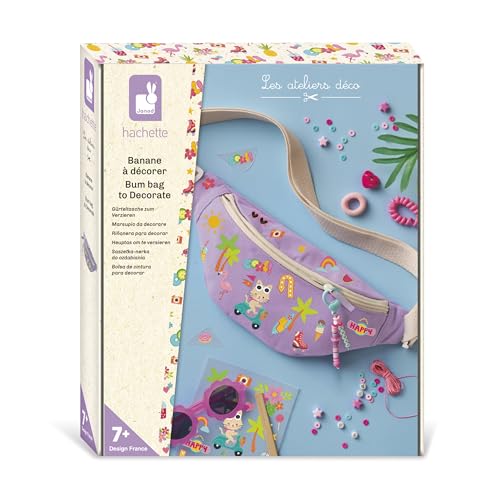 Janod – Kit Créatif Personnalisation Sac Banane – Personnalise ta Sacoche Banane - Coffret DIY Complet : 1 Banane + Décalcomanies + Porte-Clé – Sac100% Coton OEKOTEX – Activité Manuelle Dès 7 Ans