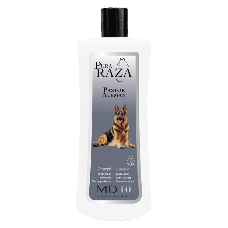 Champú para Pastor Alemán - Champú para Perros Hidratante y Dermoprotector - Reduce Caída Pelo - Ideal Manto Doble Capa - Aceite Esencial de Romero - Fabricado en España - 750ml - MD-10 COLLECTION