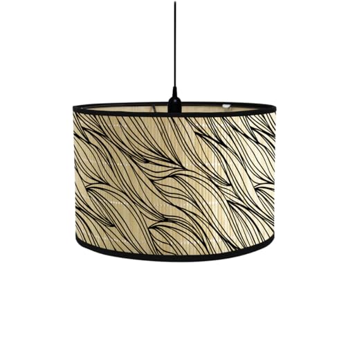 FANSU Vintage Bamboo Lamp Shades for Table Lamps, Round Drum Light Shade Woodsy Decor Pendant Lampshades,Pattern Chandelier Lamp Covers Ceiling Lampshade (30 * 20cm,Leaves)