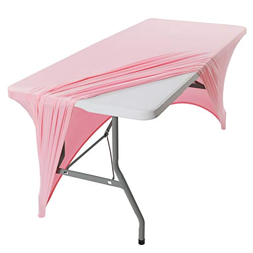Image of Peomeise 2PCS 6FT Spandex Table Cover Rectangular Stretch Spandex Tablecloth (Pink,6FT)