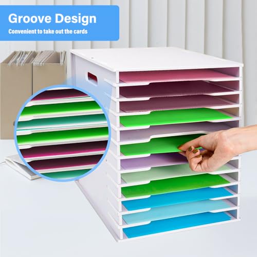 Image of Scrapbook Paper Organizer for Desk 8.5 x 11'', 12 Tier Desk Paper Organizer Storage, A4 Paper Sorter, Document Holder Storage, Scrapbook Paper Storage Rack for Home Office