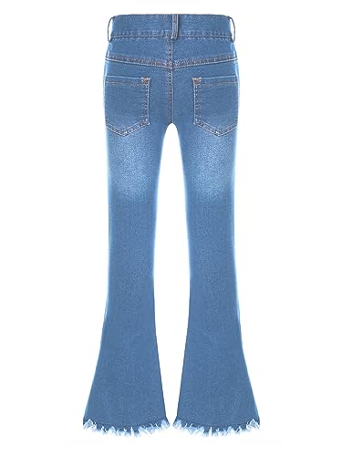 TiaoBug Kids Girls Ripped Flare Jeans Raw Hem Denim Bell Bottom Trousers Retro Washed Wide Leg Distressed Denim Pants2
