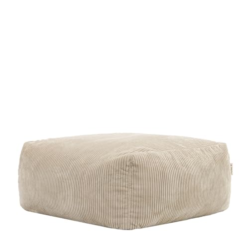 Icon Zen Sitzsack Hocker, Modular Sofa für Erwachsene, Beige, Flauschiger Cordstoff, Ecksofa, Bequemer Bean Bag Sofa mit Schaumstoff Füllung, Relaxsessel, Lounge, Wohnzimmer Möbel
