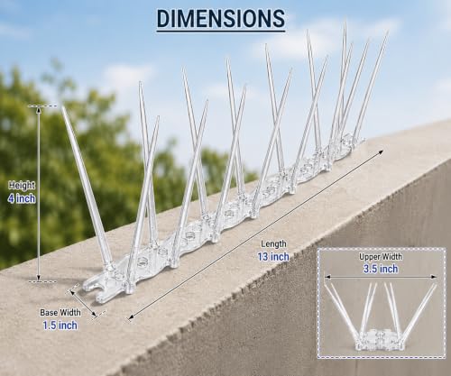 Image of BENAVJI Anti Bird Spikes for Pigeons, Pack of 5, Transparent Polycarbonate Bird Deterrent Spikes, UV Resistant & Weatherproof, Easy Install for Balcony, Window, Wall, Fence, AC Outdoor Unit