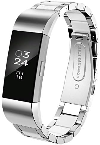 AIUNIT Bands Compatible with Charge 2, Special Designed Metal Replacement for Charge2 Band Stainless Steel Accessory Wristband Large Bracelet Strap W/Silicone Cover-Silver/White