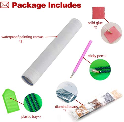 VEGCOO 2 Pack 5D DIY Diamond Painting Kits for Kids and Adults, Full Drill Painting Crystal Rhinestone Embroidery Paintings Art Craft for Home Wall Decor - Image 2