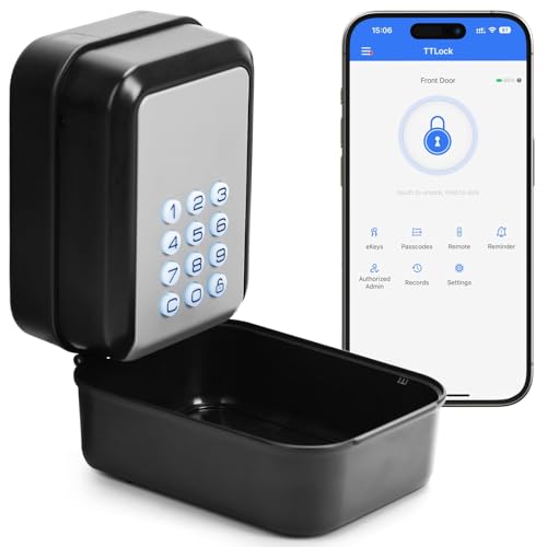 Smart LockBox for Keys Outdoor Electronic Bluetooth Lock Box with APP Control & PIN Code Types Secure Wall Mounted Key Safe for Remote Access Waterproof Wall mountab