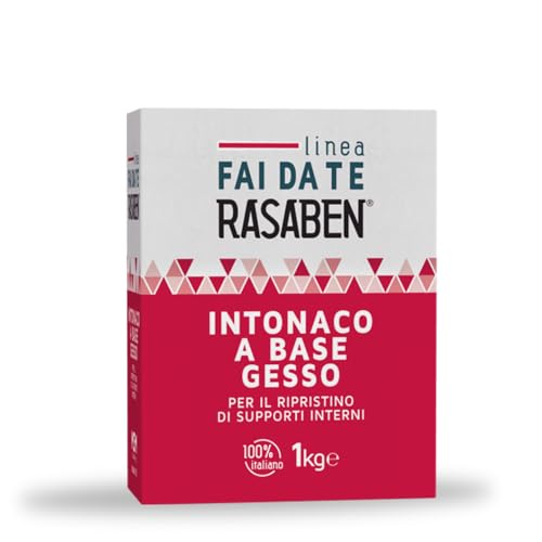 RASABEN - Intonaco di Alta Qualità a Base di Gesso, Extra Bianco, per Lavori di Muratura e Lisciatura, Preparazione Facile e Veloce, Uso Interno, Made in Italy, Scatola da 1kg