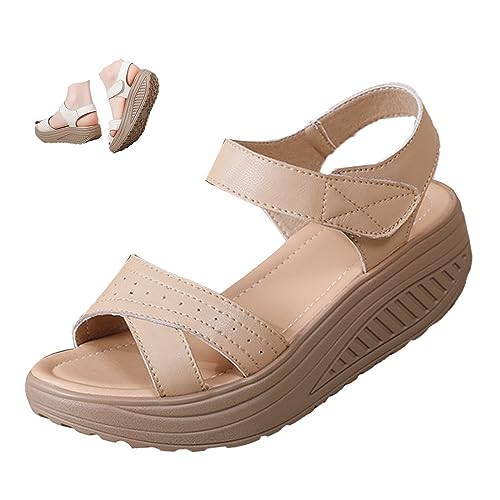 Women's Open Toe Comfy Orthotic Cushion Platform Sandals,Lightweight Hook Loop Ankle Backstrap Wedge Muffin Causal Shoes