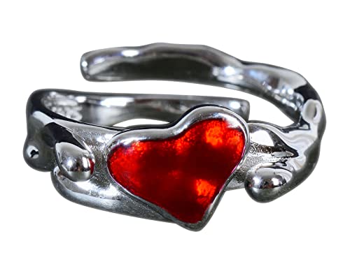 NicoWerk Damen Silberring Herz aus 925 Sterling Silber Breit Lava Rot...