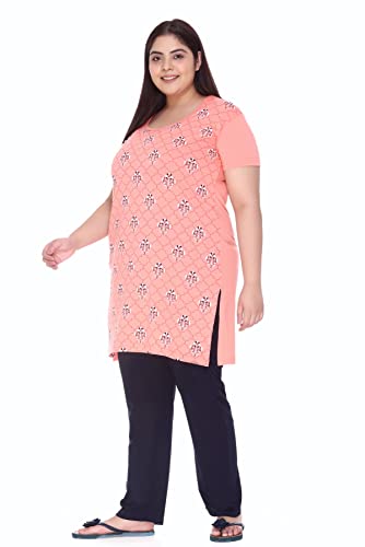 Image of In Love Women's Plus Size Printed Cotton Night Suit Set Short Sleeve | Cotton fabric - soft night suit set for sleepwear and home comfort