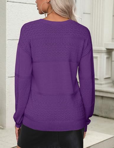 Image of Zeagoo Womens 2026 Fall Sweaters Casual Long Sleeve Ribbed Knit Pullover V Neck Lightweight Crochet Pullover Sweater Top