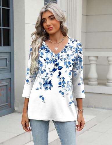 Image of Zeagoo 3 /4 Length Sleeve Womens Tops Casual V Neck Shirts Soft Basic Tees Business Work Blouses