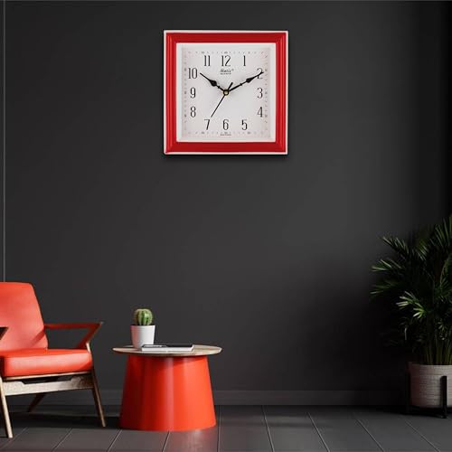 Image of Matiz Analog 30 cm X 30 cm Wall Clock | Brown | with Glass | Standard| 177 Red