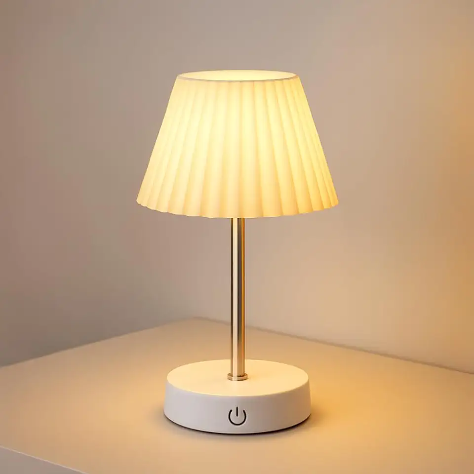 Luminária de Mesa Abajur Led Ajustável com Touch Recarregável Altura Retrátil Base Redonda Estável Cúpula Branca Iluminação Ambiente Moderna
