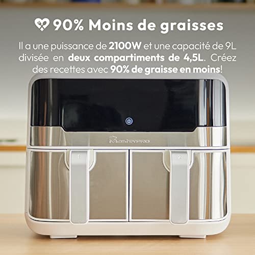 MasterPRO Rocket Duo 900 | Friteuse Double sans huile | Blanc | Capacité de 9 L et puissance de 2100 W | Écran tactile LED et panier antiadhésif | Friteuse à air chaud | 11 Fonctions en 1 – Image 3