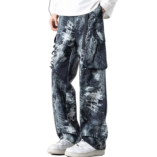 XYXIONGMAO Men's Camouflage Overalls Zipper Hip Hop Multi-Pocket Loose Sweatpants Streetwear Techwear Casual Cargo Pants
