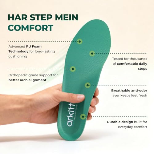 Image of Arch Support Insoles Size Extra Large (UK 12,13) for Men & Women | Flat Foot Relief, All-Day Comfort & Footbed Support | Lightweight, Soft, Odourless, Trim-to-Fit, Breathable | 1 Pair