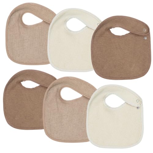 Trois Kilos Sept – Lot de 6 Bavoirs Bébé Naissance Nid d’Abeille, Marron Chocolat, Beige et Crème, Fermeture Pression, Doux et Absorbants, Dès la...