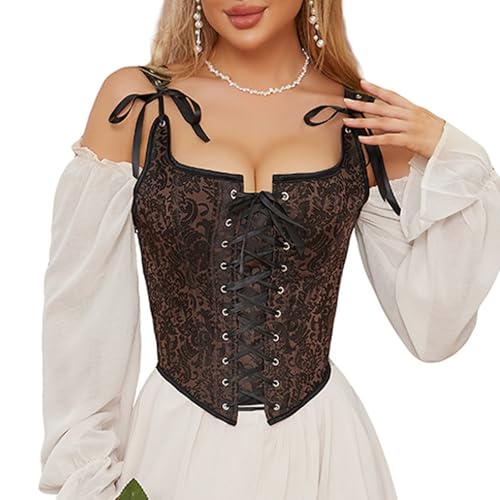 Corset bustier gothique en tissu satiné stretch et laçage avant ajustable