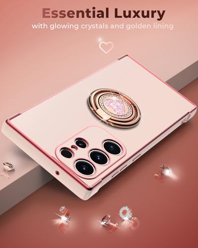 Image of XYZ for Galaxy S24 Ultra Case with Stand, for Samsung Galaxy S24 Ultra Case with Double Ring, Women Girls Bling Luxury Protective Phone Case Heart for Samsung S24 Ultra, Pink