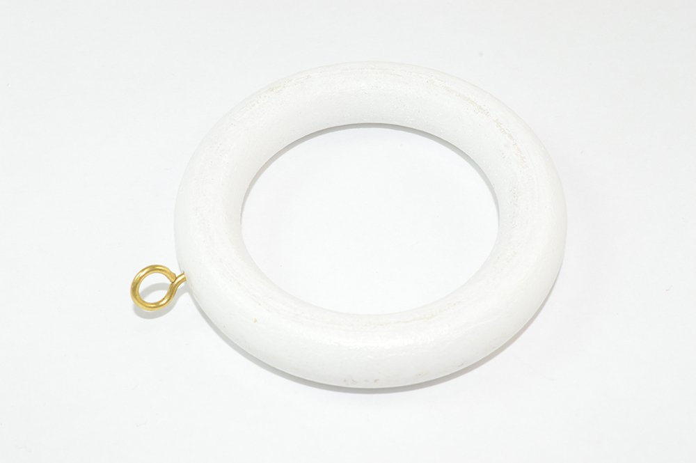 20 x Wooden White Curtain Drape Pole Rod Rings with Screw Eye ID 45mm
