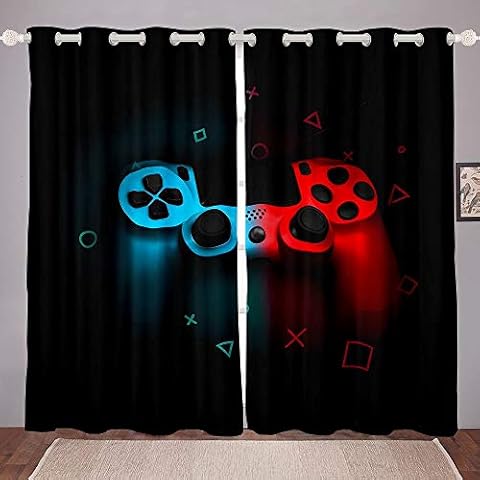 Teens Gaming Window Curtain Gamer Gift for Boys Window Treatments for Kids Girls Young Man Video Games Window Drapes Chic Pixel Cube Abstract Curtains with Grommet Black Red Blue Room Decor,42 x 84 Cover