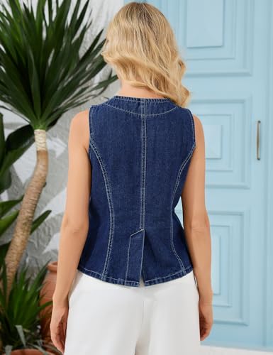 Denim Vest Women Jean Vest Top Sleeveless Crewneck Button Down Trendy Summer Waistcoat Suit Casual Y2K Crop Tank Top4