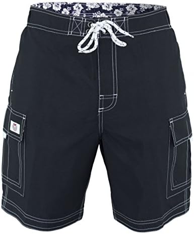 Men's Swim Trunks Solid Color Cargo Style Microfiber Swimsuit
