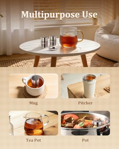 House Again 2 Pack Large Tea Infusers, Extra Fine Mesh Tea Strainers for Loose Tea, Updated Slim Threaded Lid & 304 Stainless Steel, Loose Leaf Tea Steeper for Brew Tea Spices & Seasonings — view 3
