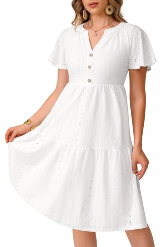 Image of Plus Size Summer Dress Casual Short Sleeve Button Midi Sun Dresses Women