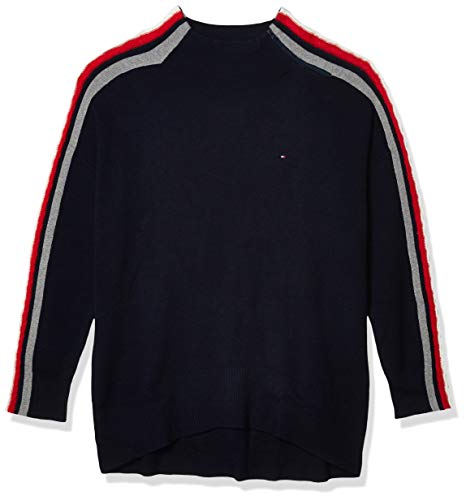 Tommy Hilfiger Women's Adaptive Turtleneck Sweater with Zip Closure at Left Shoulder, Masters Navy/Multi, M